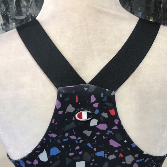 NWT Champion Wicking Anti-Odor Racer Back Black w/Multi- Colors Sports Bra-M - Picture 7 of 11